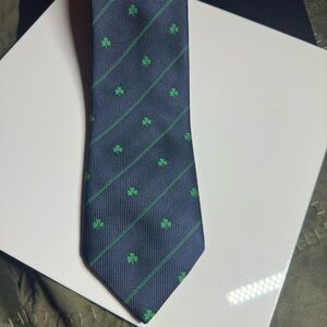 Irish Luck Navy Blue Tie with Green Shamrocks